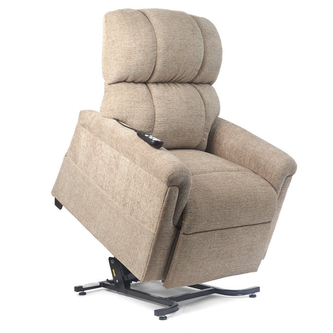 Golden Tech PR531 Comforter Power Lift Recliners - Small & Medium - Sandstorm in raised position